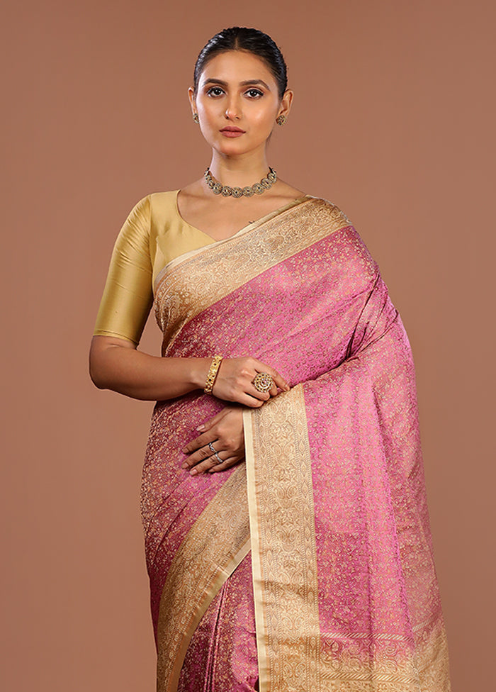 Pink Handloom Jamewar Pure Silk Saree With Blouse Piece
