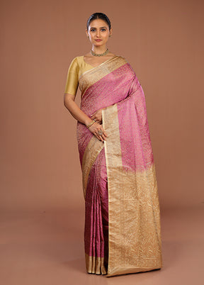 Pink Handloom Jamewar Pure Silk Saree With Blouse Piece