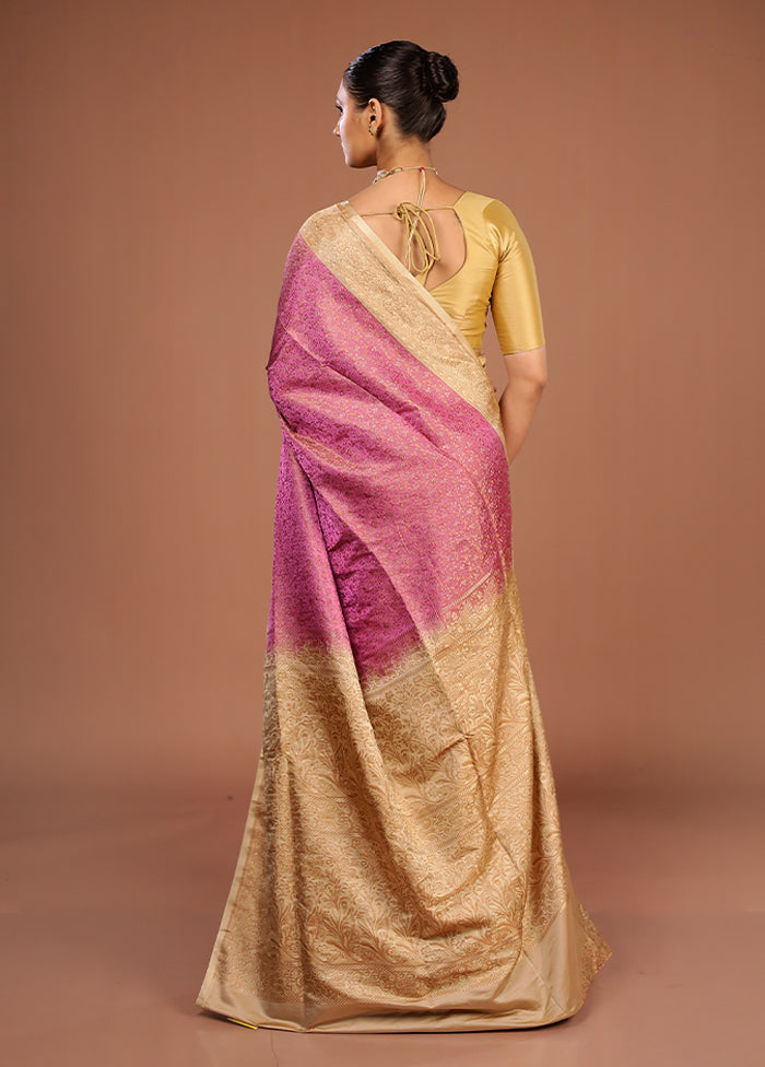 Pink Handloom Jamewar Pure Silk Saree With Blouse Piece