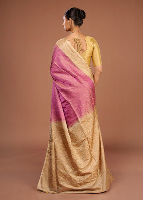 Pink Handloom Jamewar Pure Silk Saree With Blouse Piece