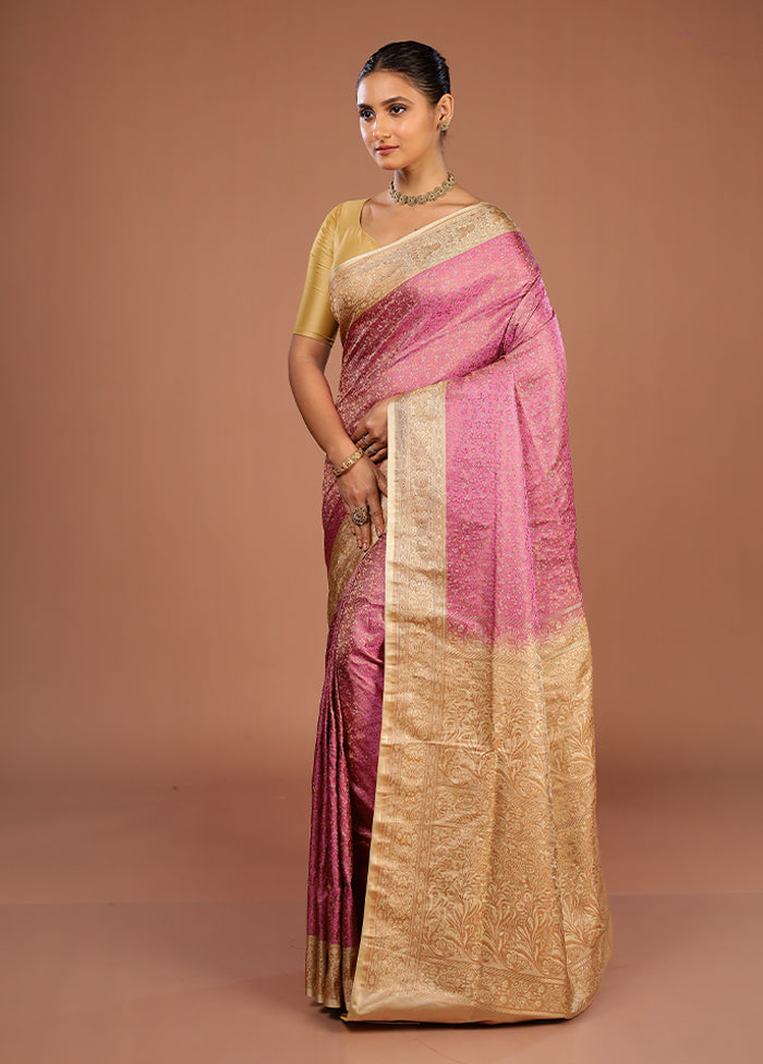 Pink Handloom Jamewar Pure Silk Saree With Blouse Piece