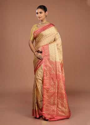 Cream Handloom Jamewar Pure Silk Saree With Blouse Piece