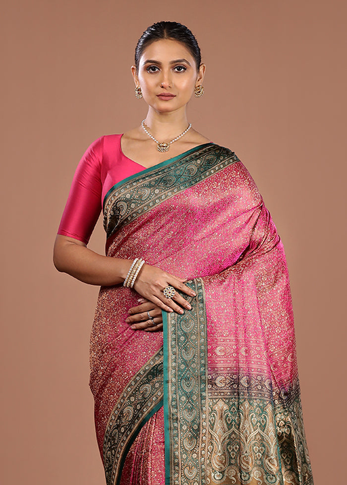 Pink Handloom Jamewar Pure Silk Saree With Blouse Piece