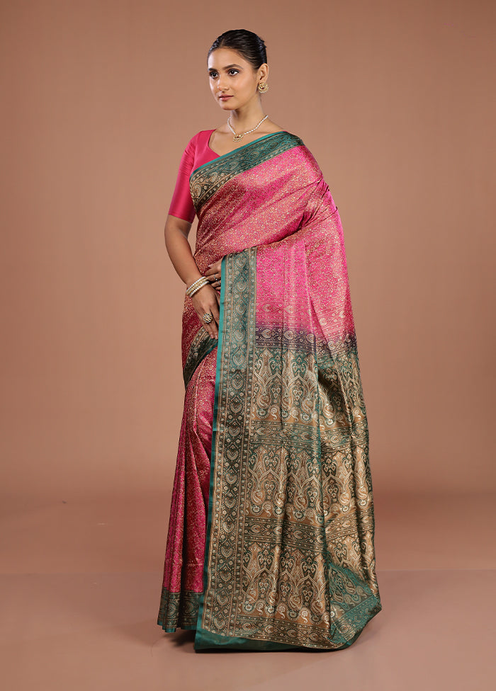 Pink Handloom Jamewar Pure Silk Saree With Blouse Piece