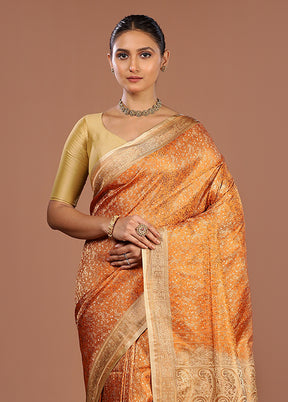Yellow Handloom Jamewar Pure Silk Saree With Blouse Piece