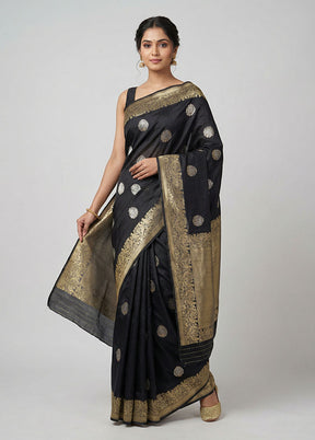 Black Viscose Silk Saree With Blouse Piece