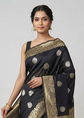 Black Viscose Silk Saree With Blouse Piece