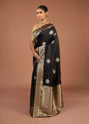 Black Dupion Silk Saree With Blouse Piece