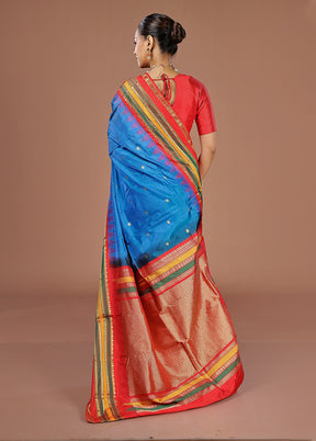 Blue Handloom Kanjivaram Silk Saree With Blouse Piece