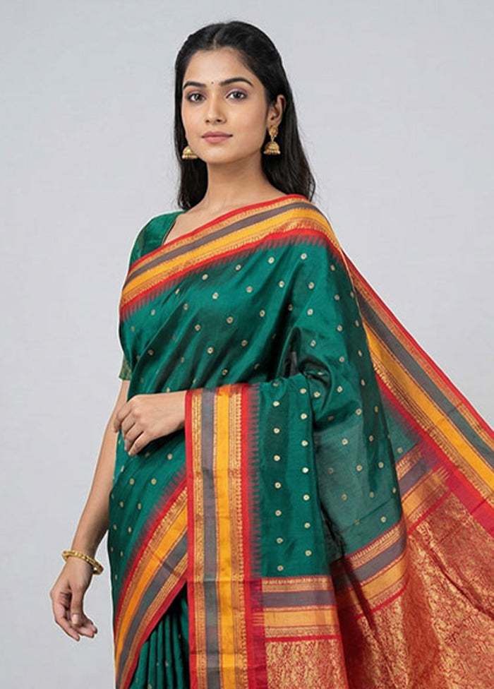 Green Kanjivaram Silk Saree With Blouse Piece