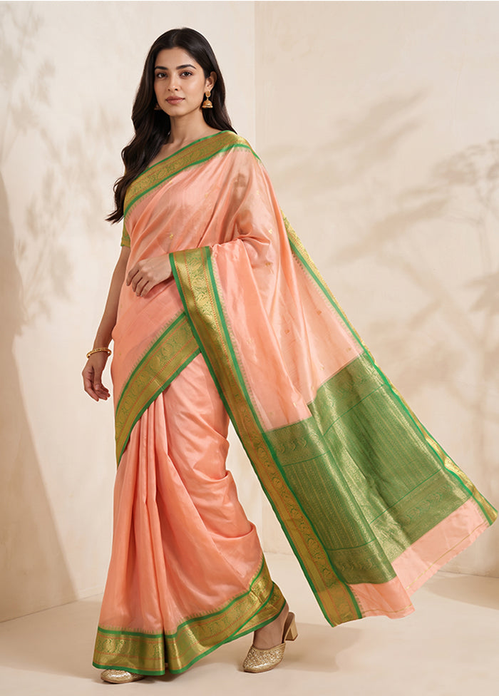 Pink Handloom Kanjivaram Pure Silk Saree With Blouse Piece