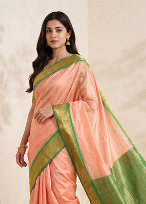 Pink Handloom Kanjivaram Pure Silk Saree With Blouse Piece