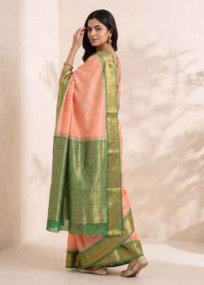 Pink Handloom Kanjivaram Pure Silk Saree With Blouse Piece