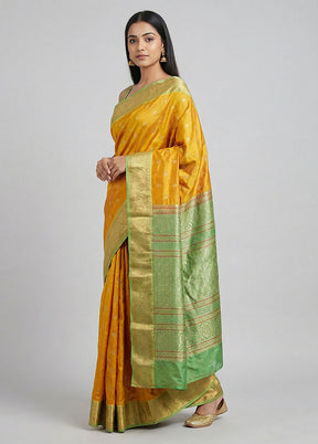 Orange Handloom Kanjivaram Pure Silk Saree With Blouse Piece