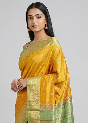 Orange Handloom Kanjivaram Pure Silk Saree With Blouse Piece