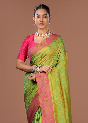 Green Kanjivaram Silk Saree With Blouse Piece