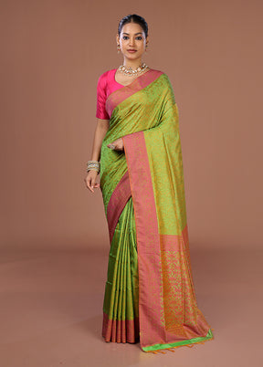 Green Kanjivaram Silk Saree With Blouse Piece