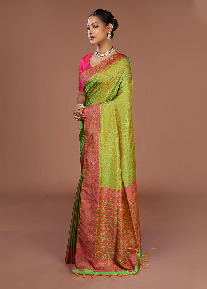 Green Kanjivaram Silk Saree With Blouse Piece