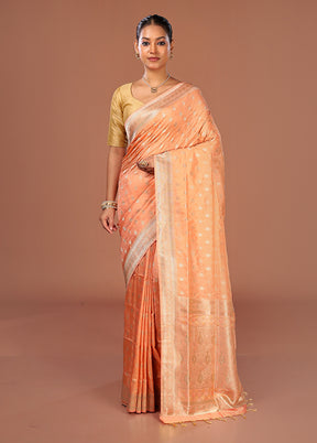 Peach Kanjivaram Silk Saree With Blouse Piece