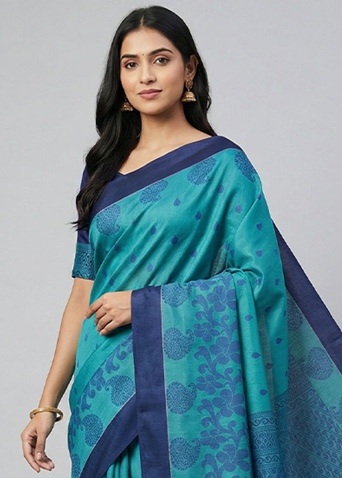 Green Cotton Saree With Blouse Piece