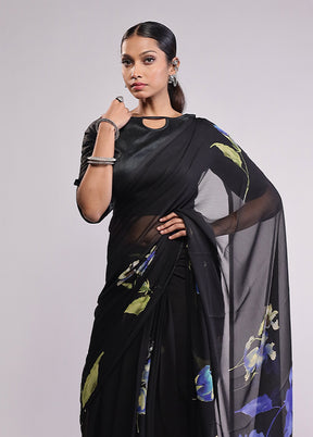 Black Chiffon Silk Saree With Blouse Piece