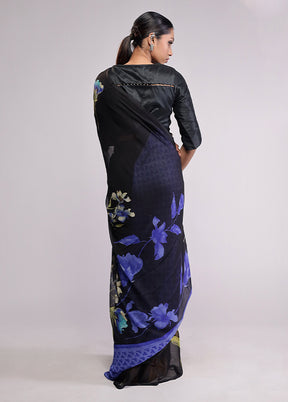 Black Chiffon Silk Saree With Blouse Piece