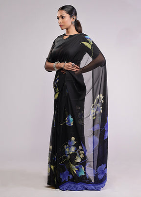 Black Chiffon Silk Saree With Blouse Piece