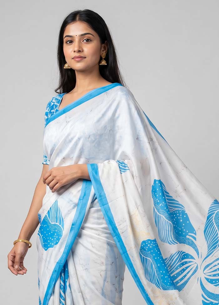 White Georgette Saree With Blouse Piece