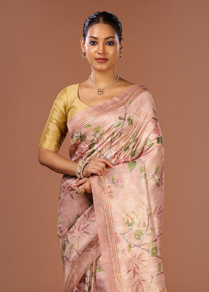 Pink Tissue Silk Saree With Blouse Piece