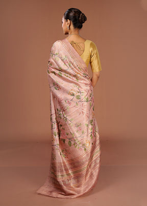 Pink Tissue Silk Saree With Blouse Piece