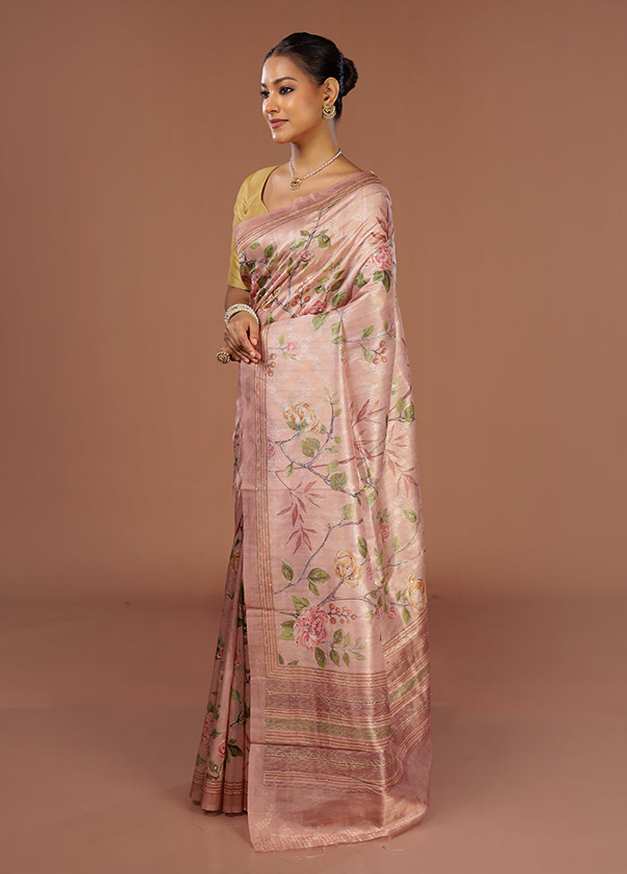 Pink Tissue Silk Saree With Blouse Piece