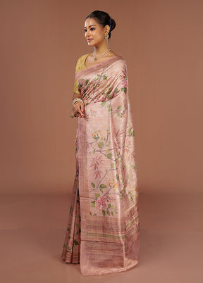 Pink Tissue Silk Saree With Blouse Piece