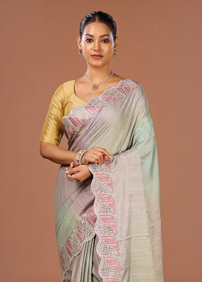 Grey Tussar Silk Saree With Blouse Piece