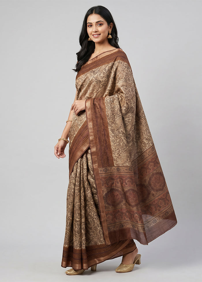 Cream Tussar Silk Saree With Blouse Piece