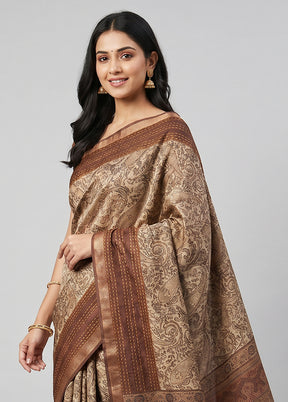Cream Tussar Silk Saree With Blouse Piece