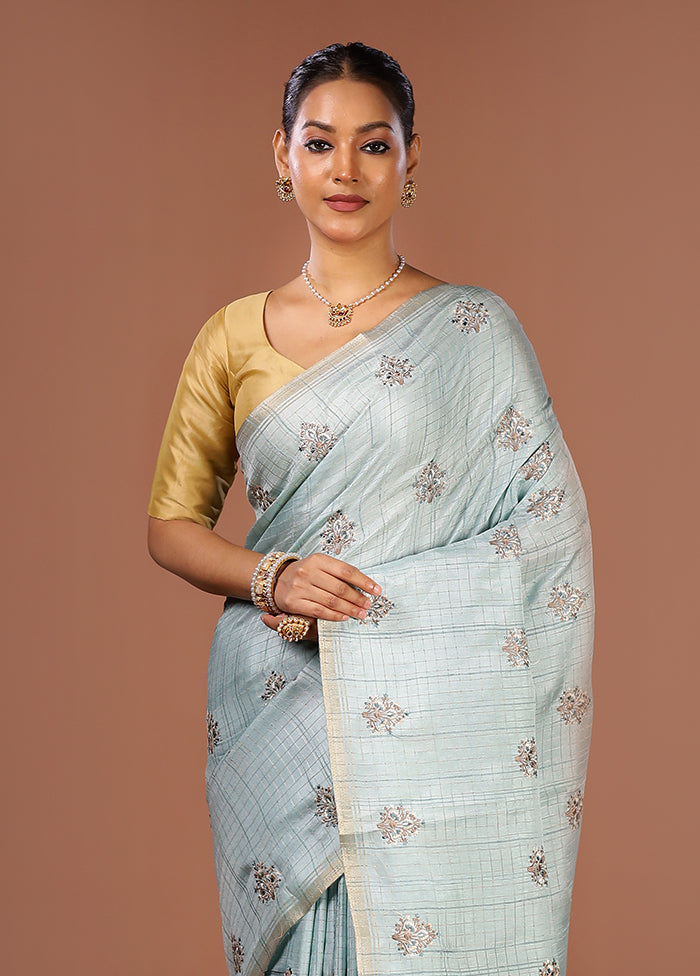 Green Tussar Silk Saree With Blouse Piece