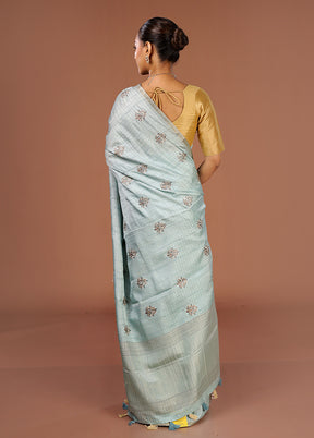 Green Tussar Silk Saree With Blouse Piece
