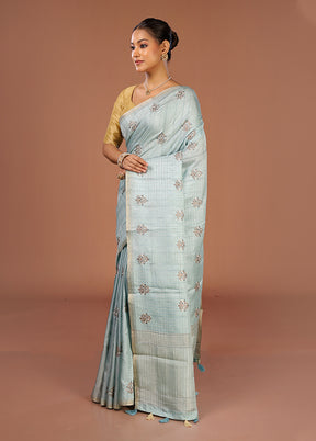 Green Tussar Silk Saree With Blouse Piece