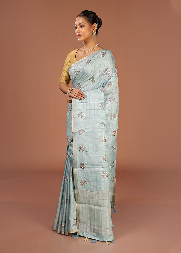 Green Tussar Silk Saree With Blouse Piece