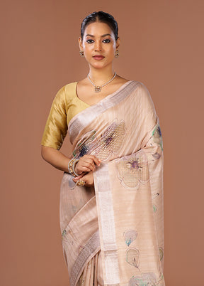 Cream Tussar Silk Saree With Blouse Piece