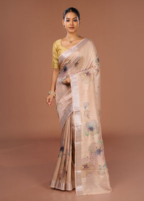Cream Tussar Silk Saree With Blouse Piece