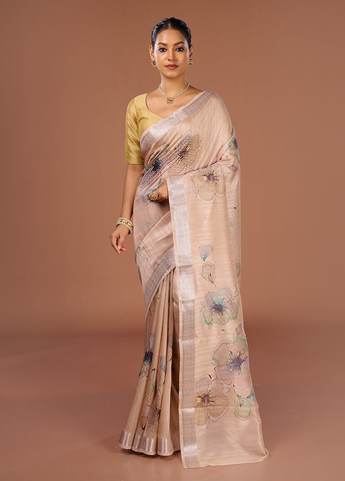 Cream Tussar Silk Saree With Blouse Piece