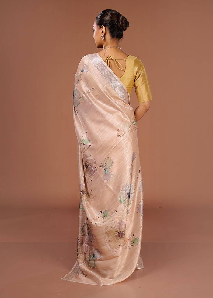Cream Tussar Silk Saree With Blouse Piece