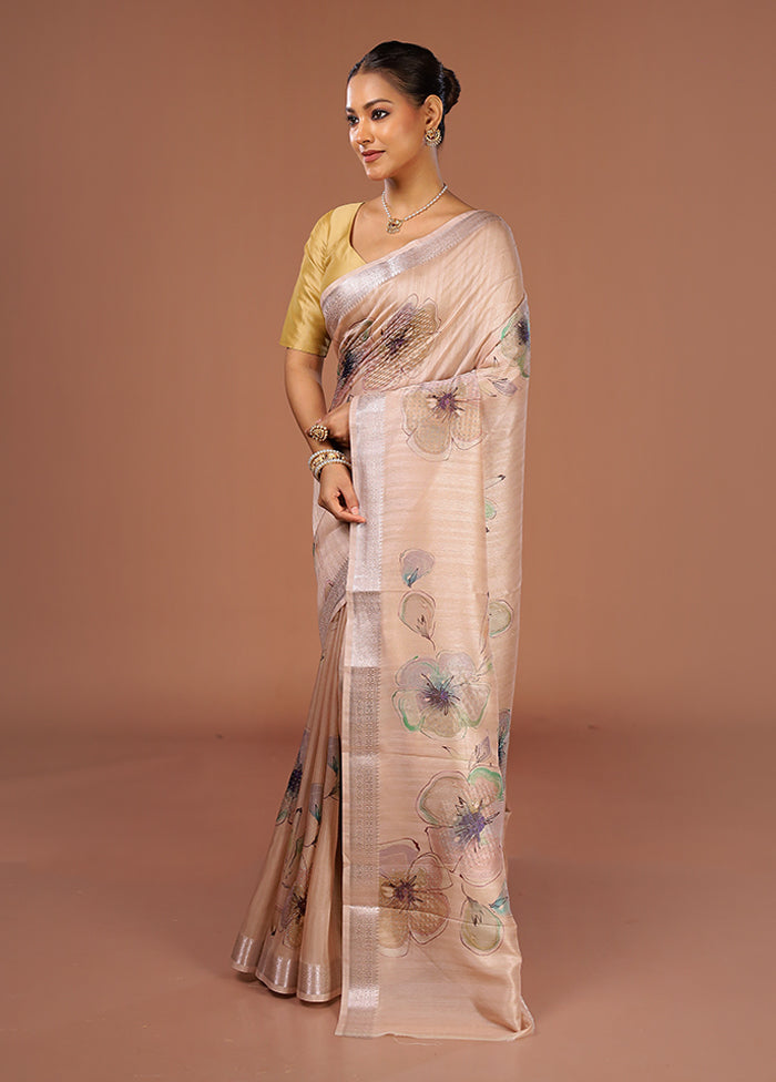 Cream Tussar Silk Saree With Blouse Piece