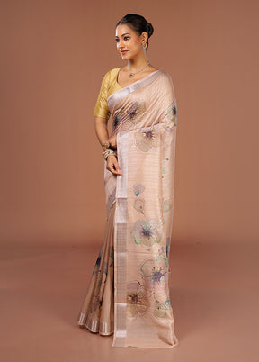 Cream Tussar Silk Saree With Blouse Piece