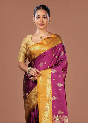 Purple Kanjivaram Silk Saree With Blouse Piece