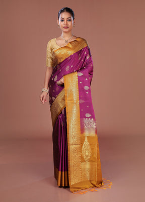 Purple Kanjivaram Silk Saree With Blouse Piece