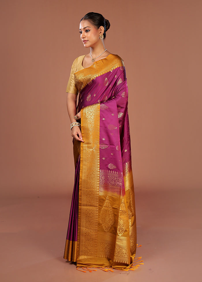 Purple Kanjivaram Silk Saree With Blouse Piece