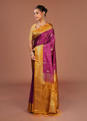 Purple Kanjivaram Silk Saree With Blouse Piece