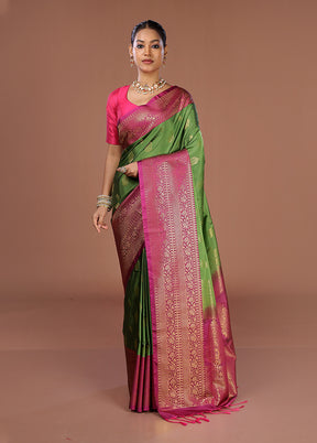 Green Kanjivaram Silk Saree With Blouse Piece